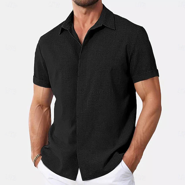 Men's Shirt Linen Shirt Summer Shirt Button Down Shirt Casual Shirt Beach Shirt Plain Vacation Casual Black White Pink Blue Short Sleeve Collar Summer Clothing Apparel