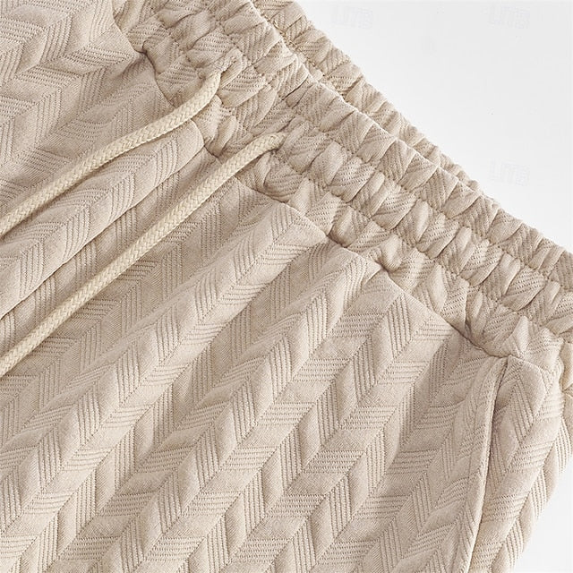 Men’s Textured Jacquard Shorts — Drawstring Elastic Waist, Comfort Fit