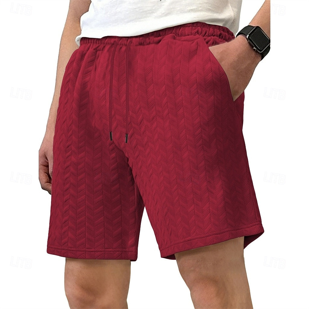 Men’s Textured Jacquard Shorts — Drawstring Elastic Waist, Comfort Fit