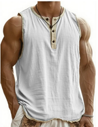 Men's Sleeveless Henley Top – Buttons, Soft Cotton, Perfect for Beach or Street