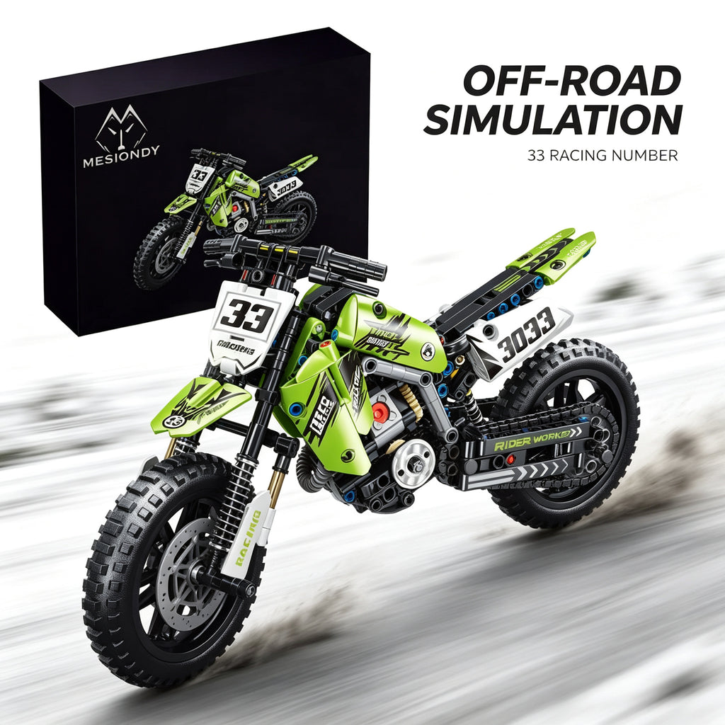 Mesiondy Championship Off-Road Dirt Bike Building Kit – 476 PCS Premium Brick System | Motocross Racing Model | Number 33 Livery