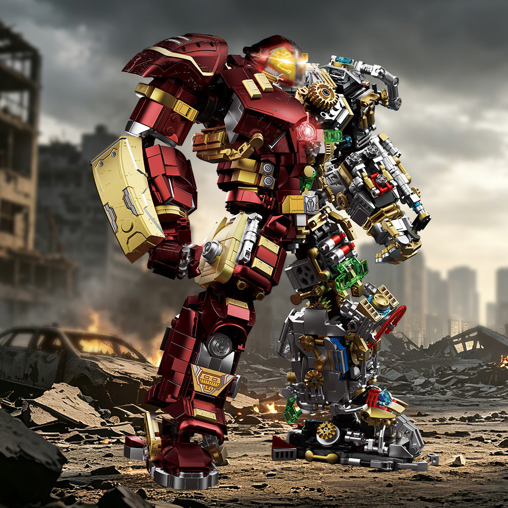Mesiondy Titan-Class Heavy Armor Mech Building Kit – 2600+ PCS Premium Brick System | Semi-Mechanical Deconstructed Collectible | Light-Up Eye Effects