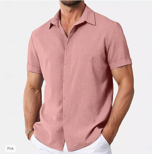 Men's Shirt Linen Shirt Summer Shirt Button Down Shirt Casual Shirt Beach Shirt Plain Vacation Casual Black White Pink Blue Short Sleeve Collar Summer Clothing Apparel