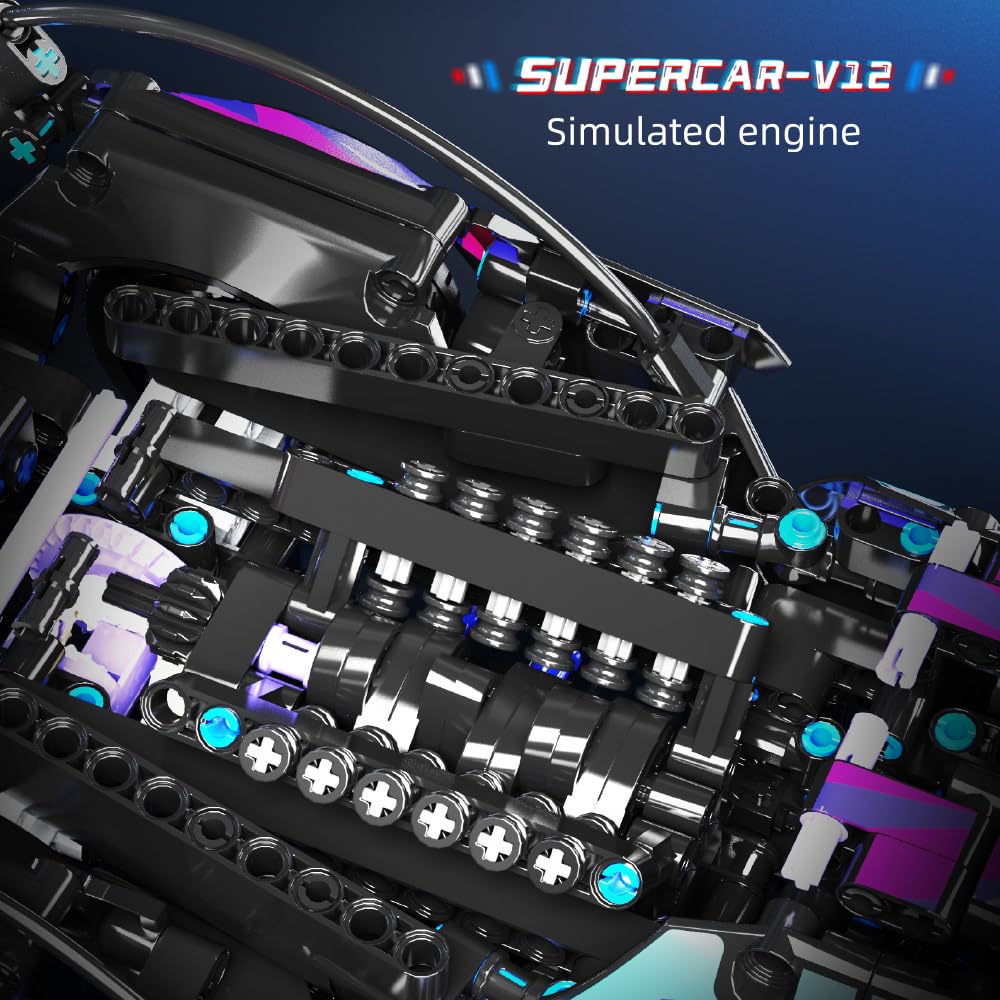 Mesiondy Cyberpunk V12 Hypercar Building Kit – 1039 PCS Premium Brick System | Italian Supercar Technic Model | Scissor Door & Active Wing Detail