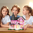 Mesiondy Enchanted Pink Victorian Manor Building Kit – 1349 PCS Premium Brick System | LED Light-Up Gothic Dollhouse | Halloween Display Collectible