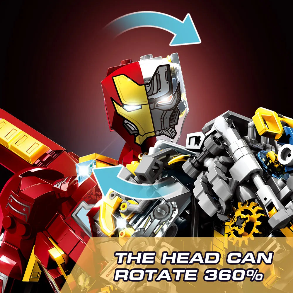 Mesiondy MK50 Armored Hero Semi-Mechanical Mech Building Kit – 2002 PCS Premium Brick System | Deconstructed Collectible Display Model | Light-Up Energy Effects