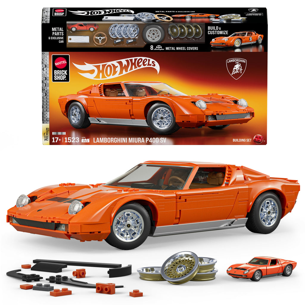 Mattel Brick Shop Hot Wheels ’71 Lamborghini Miura P400 Sv Building Toy Kit (1523 Pieces), For Collectors