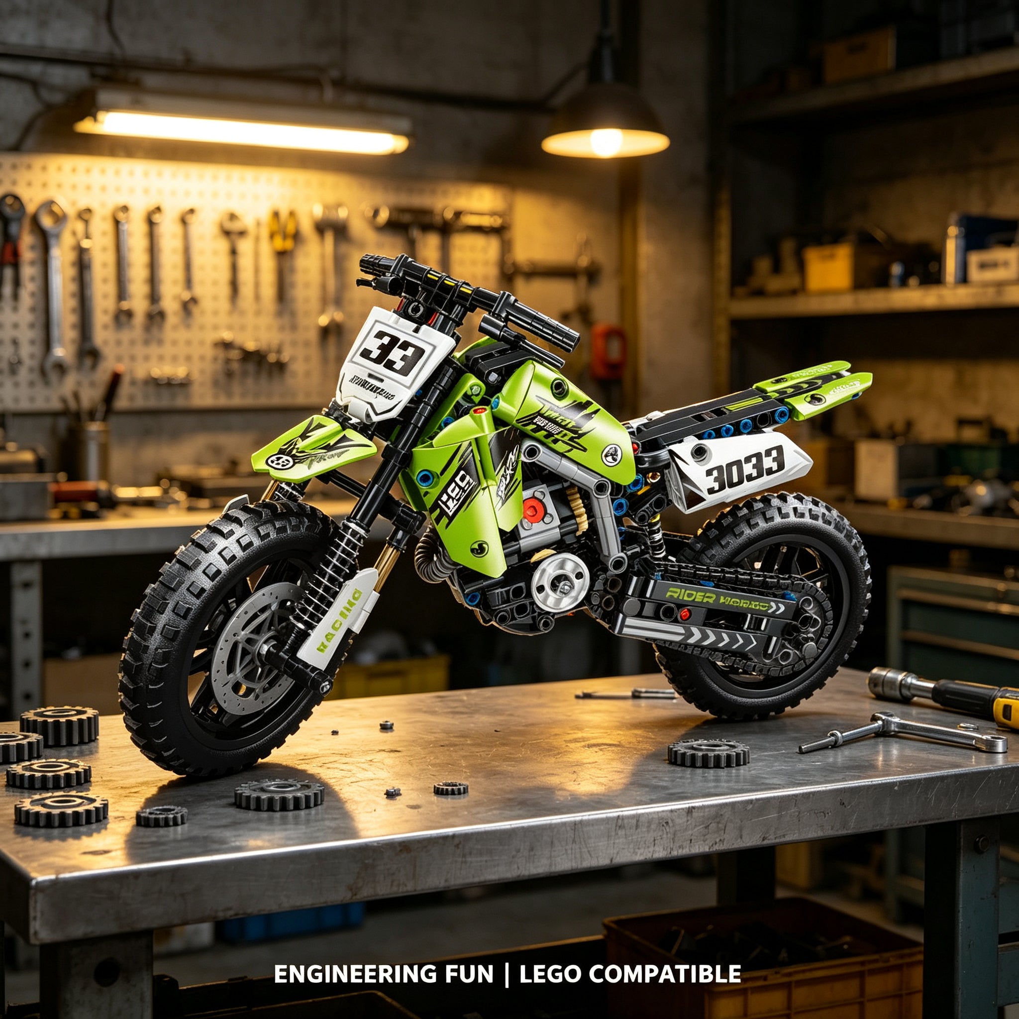 Mesiondy Championship Off-Road Dirt Bike Building Kit – 476 PCS Premium Brick System | Motocross Racing Model | Number 33 Livery