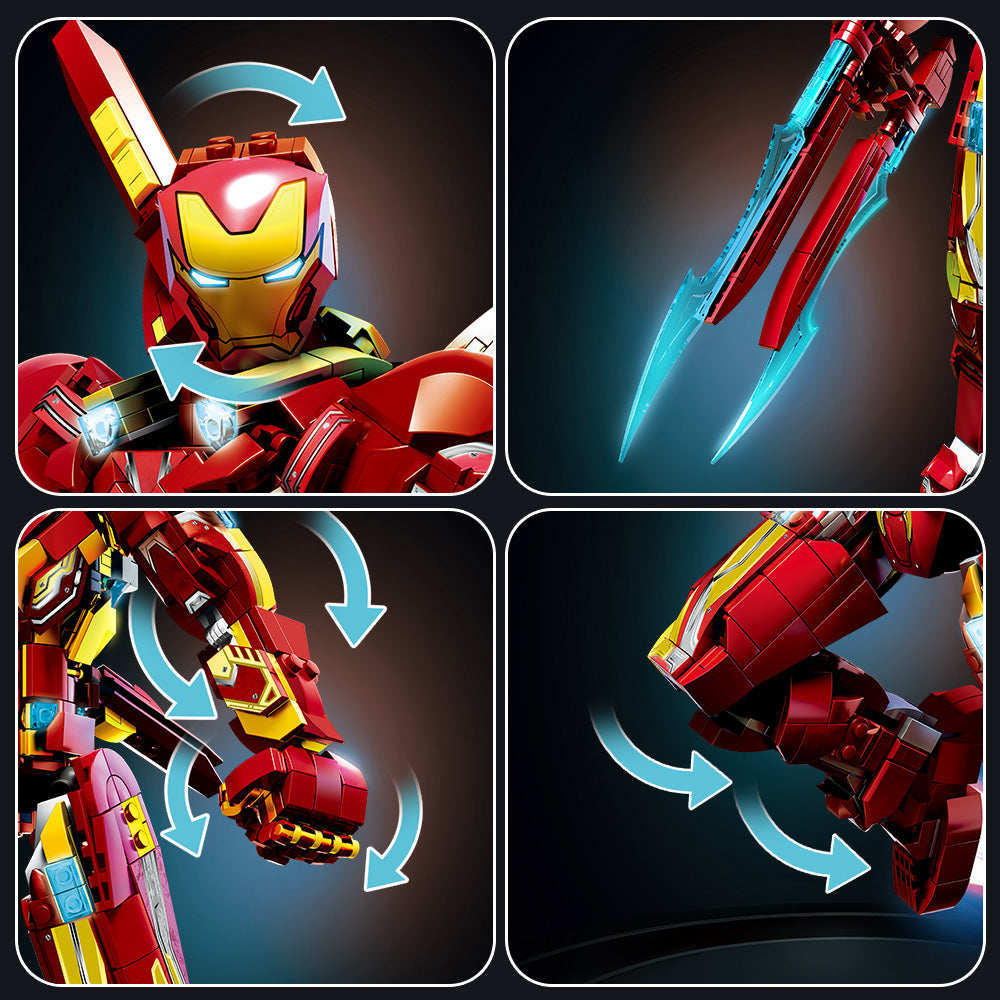 Ultimate Red & Gold Mecha Building Set – 13.8" Tall Armored Figure with 1,568 PCS, Full Articulation & Dual Energy Blades
