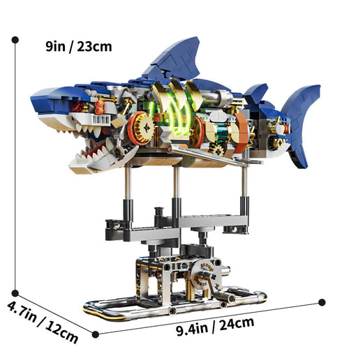 Mechanical Half-Cut Shark Building Set 🦈 – 687 PCS, Hand-Cranked Moving Action, 9" Tall STEM Toy for Kids & Adults ⚙️