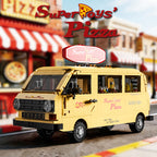 Mesiondy Retro Pizza Delivery Van Building Kit – 634 PCS Premium Brick System | 80s Food Truck Model | Removable Rooftop Sign & Interior Kitchen Detail