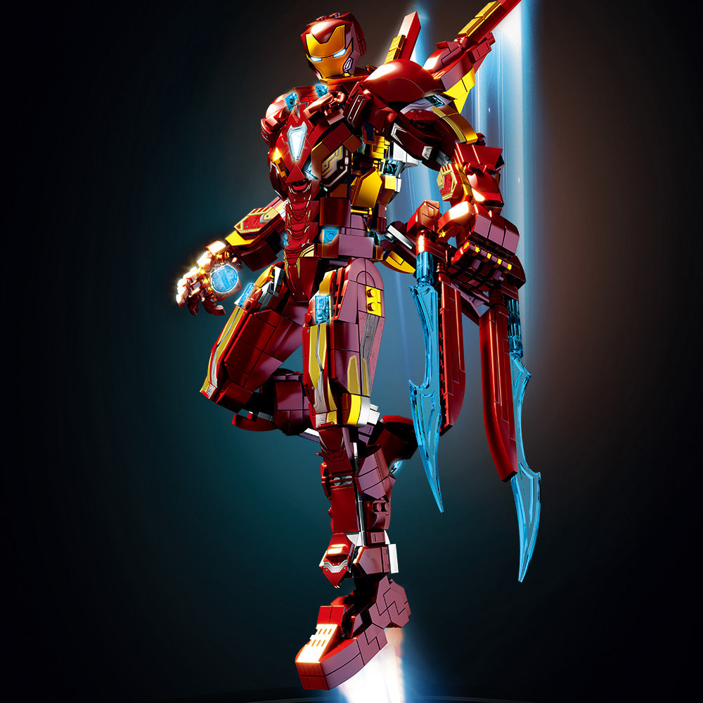 Ultimate Red & Gold Mecha Building Set – 13.8" Tall Armored Figure with 1,568 PCS, Full Articulation & Dual Energy Blades