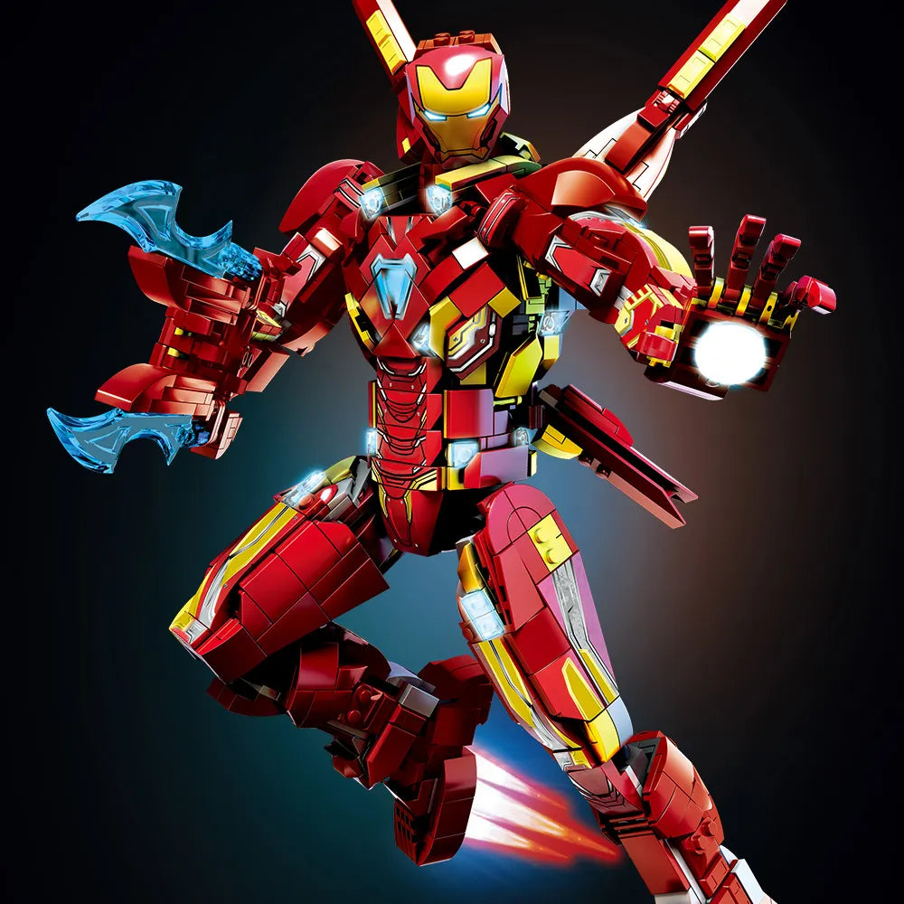 Ultimate Red & Gold Mecha Building Set – 13.8" Tall Armored Figure with 1,568 PCS, Full Articulation & Dual Energy Blades
