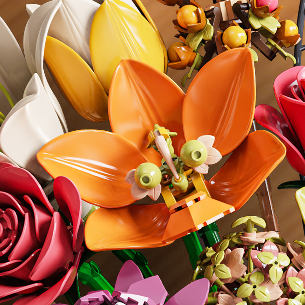 Mesiondy Eternity Flowers Bouquet Building Kit – 813 PCS DIY Artificial Floral Arrangement | Premium Brick System | Gift-Ready Box