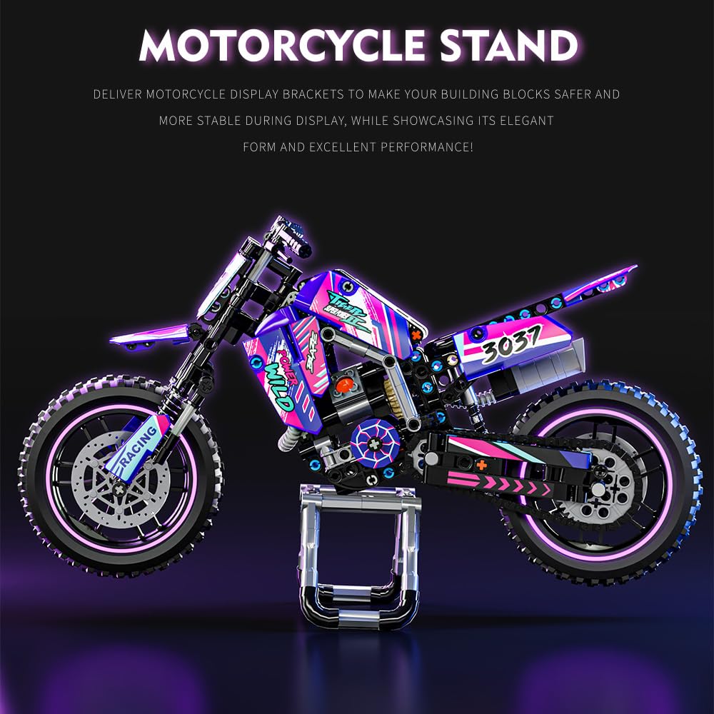 Mesiondy Off-Road Motocross Bike Building Kit – 476 PCS Premium Brick System | Dirt Bike Technic Model | Racing Decal Detail