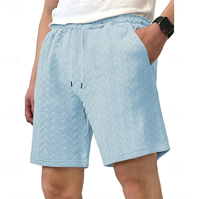 Men’s Textured Jacquard Shorts — Drawstring Elastic Waist, Comfort Fit